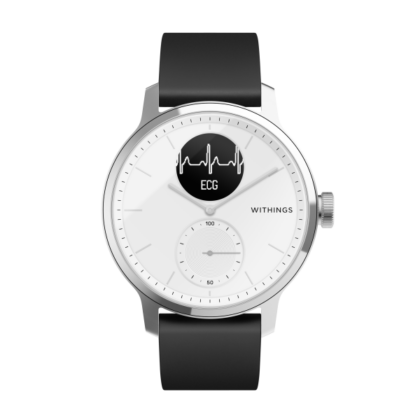 Smartwatch z funkcją EKG, pomiarem pulsu i SPO2 oraz mierzeniem aktywności fizycznej i snu Withings Scanwatch 42mm (biały)